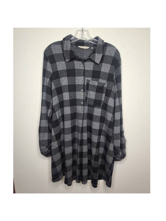 Soft Surroundings Dresses & Skirts - Soft Surroundings black grey buffalo plaid button down pullover dress - medium